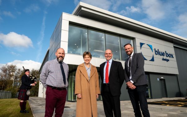 Blue Box Design opening Lto R Blue Box MD Gordon Duncan Scottish Whisky Association CEO Karen Betts Donald and Michael Mc Laren Directors of Mc Laren Packaging